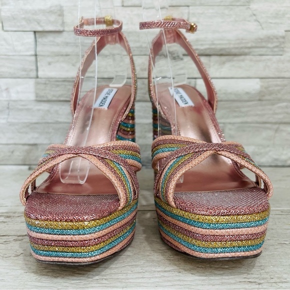 Steve Madden Women’s Laurel Rainbow Glitter Platform Sandals Ankle Strap Size 10 - Picture 3 of 14